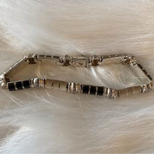 ✨Vintage✨Sterling Silver MOP Onyx Marcasite Bracelet